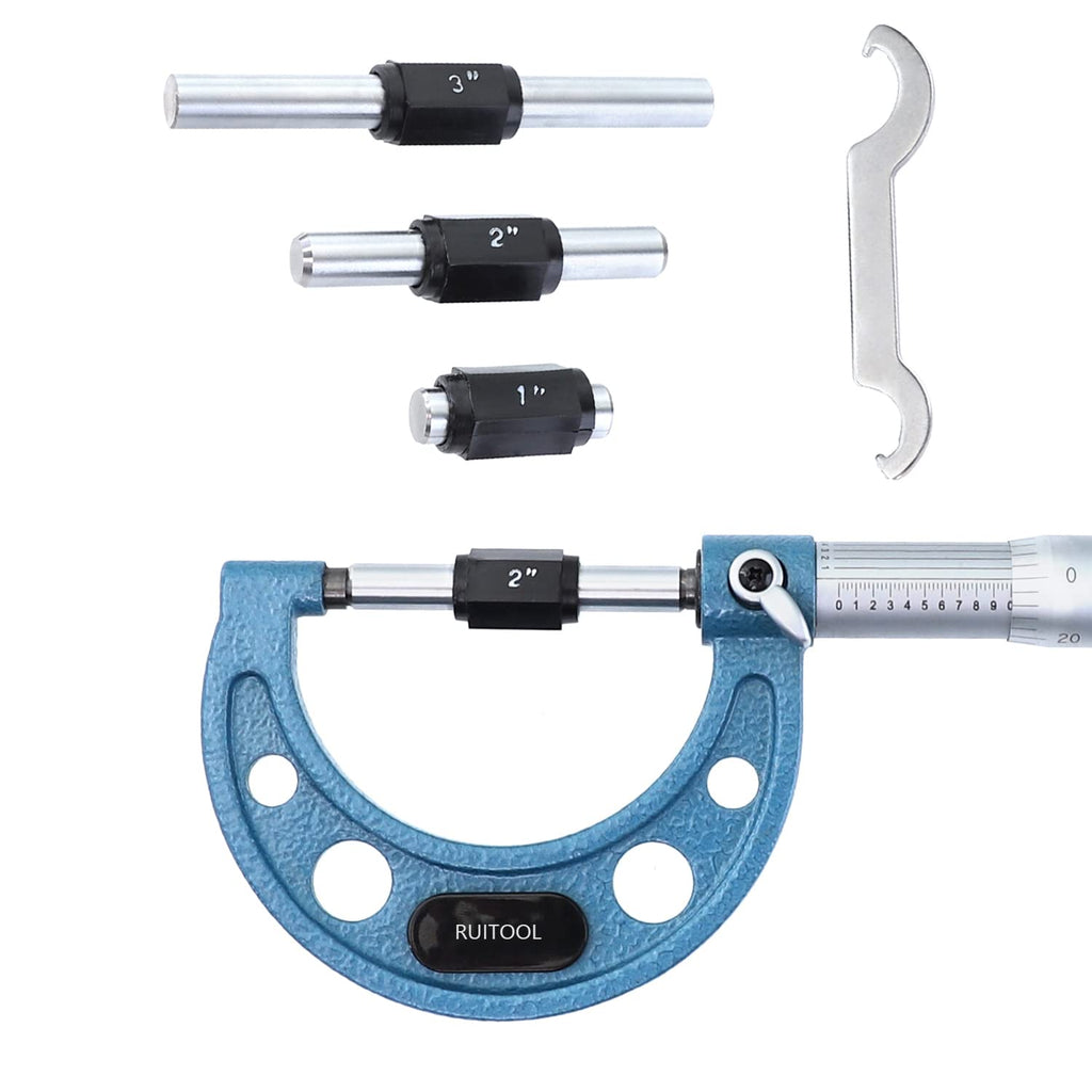 Outside Micrometer Set 0-4inch Range 0.0001" Graduation with Standards, Ratchet Stop, Carbide Heads 4Pcs K983