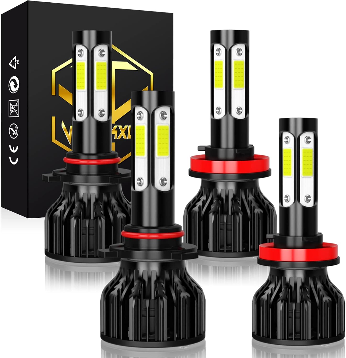 9005+H11 LED Headlight Bulbs, 5202/2504 LED Fog Light Bulbs, Pack of 6 P69341