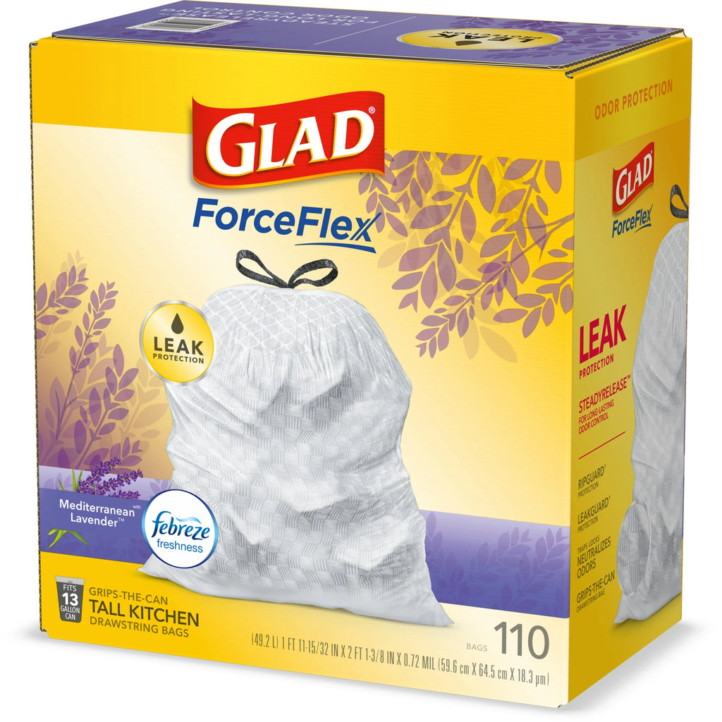 13 Gallon White Drawstring Trash Bags with Febreze Freshness - 110 Count M1066