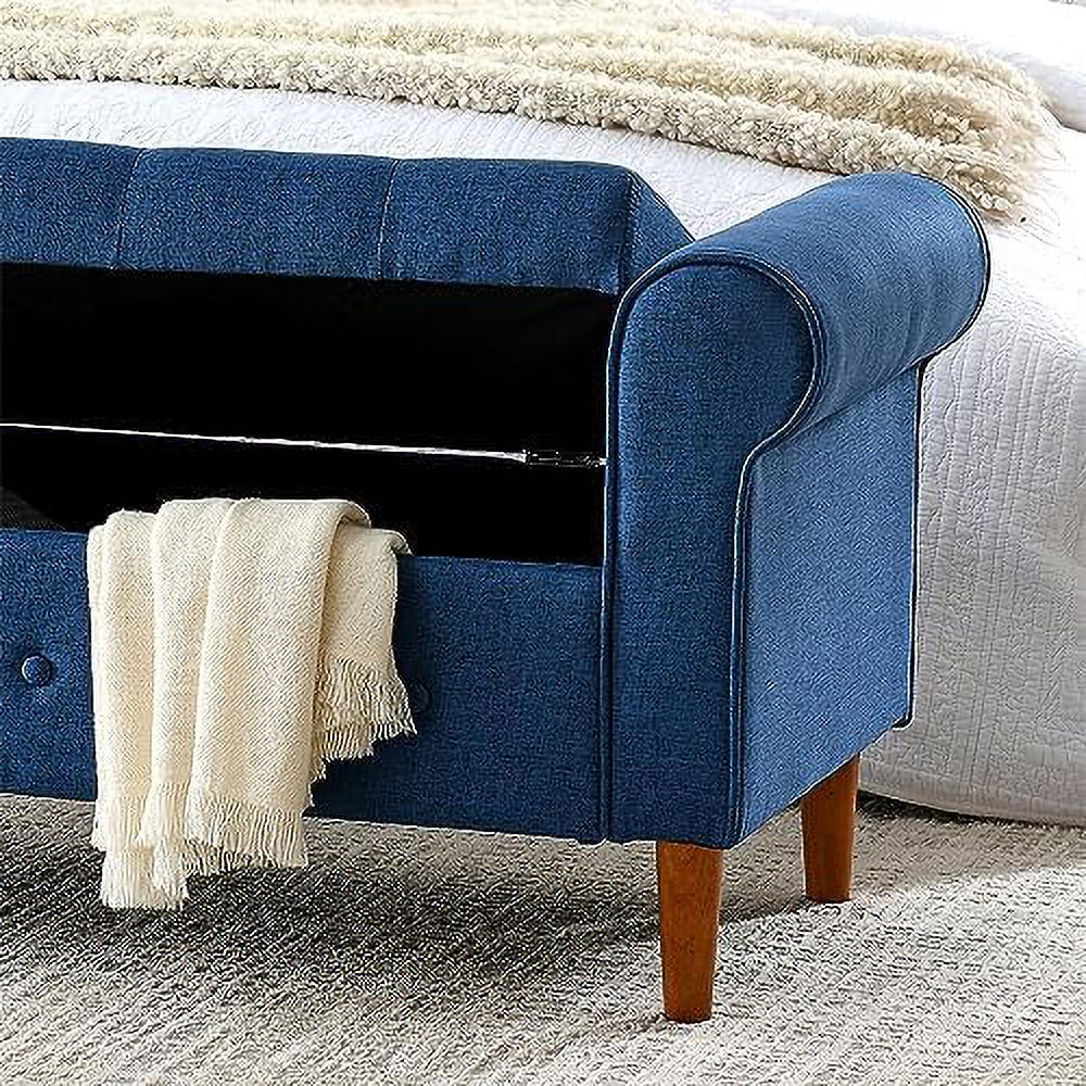 PU Leather Rolled Arm Bed Ottoman Bench with Solid Wood Legs S2532