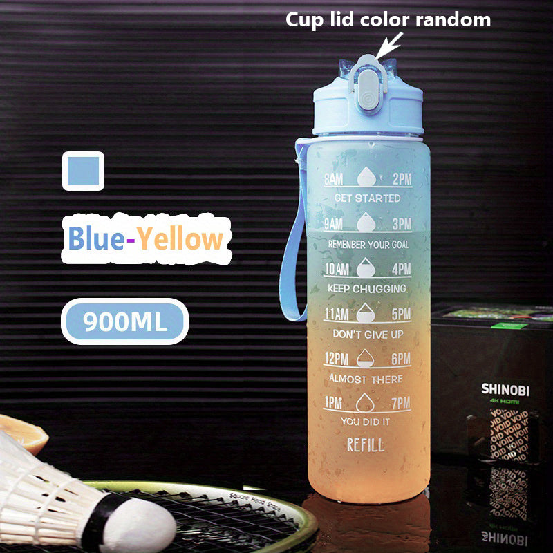 32oz Motivational Water Bottle With Straw & Time Marker, With Carrying Strap F881