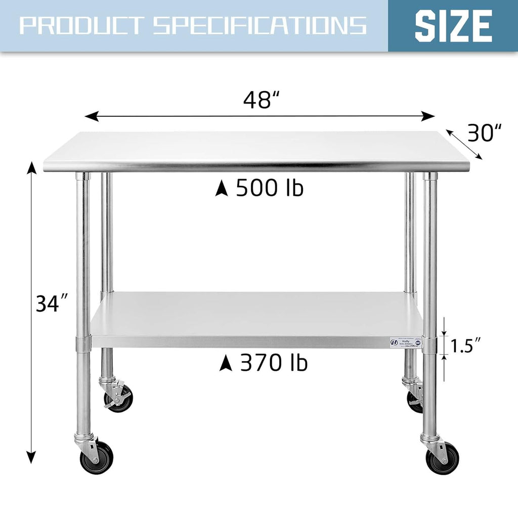 Stainless Steel Table 24 x 48 Inches with Caster Wheels and Undershelf O15654