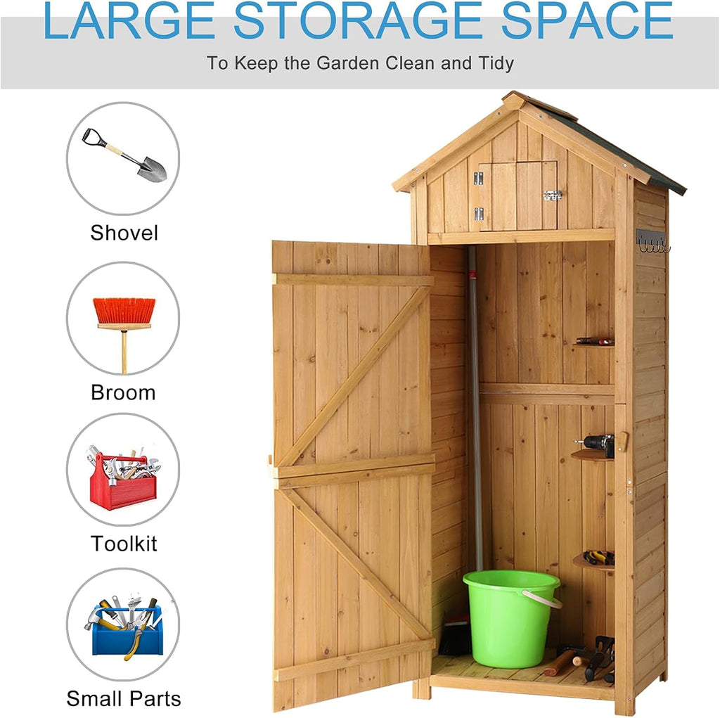 Outdoor Storage Shed Wood Garden Storage Cabinet Waterproof Tool Storage Cabinet with Lockable Doors U45198