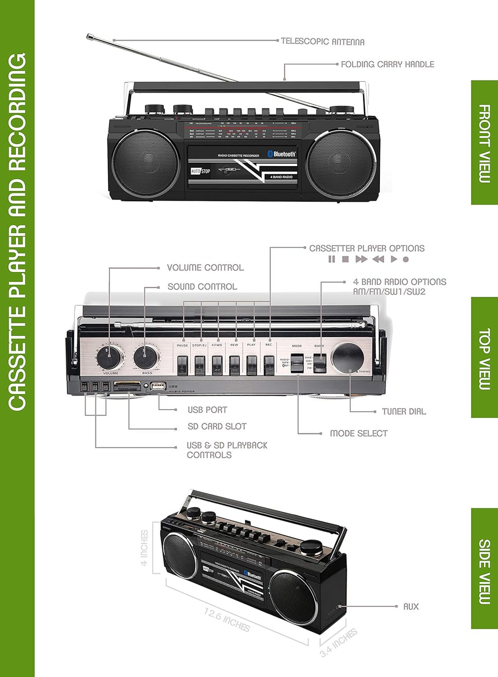 Black Pack of 2 Cassette Boombox with Radio X32759
