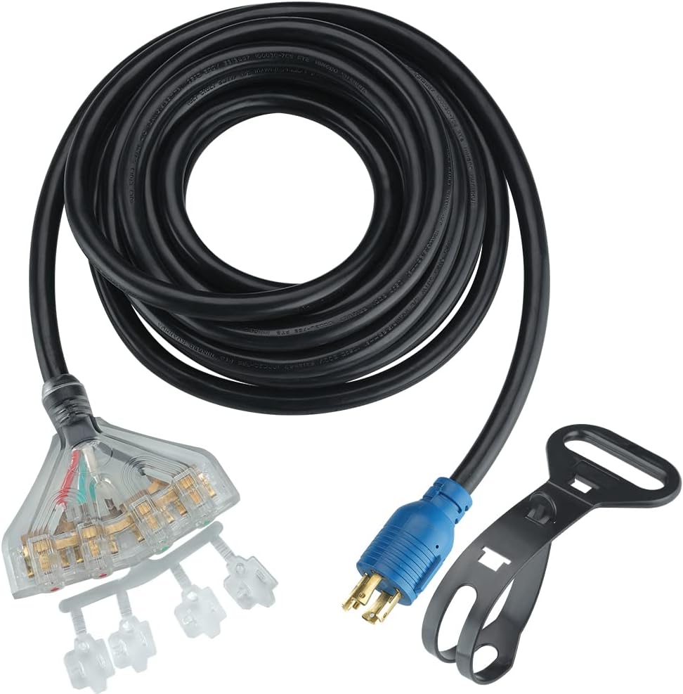 25 Feet 30 Amp 10 Gauge 4 Prong Generator Extension Cord 125/250V 7500W Pack of 2 E807