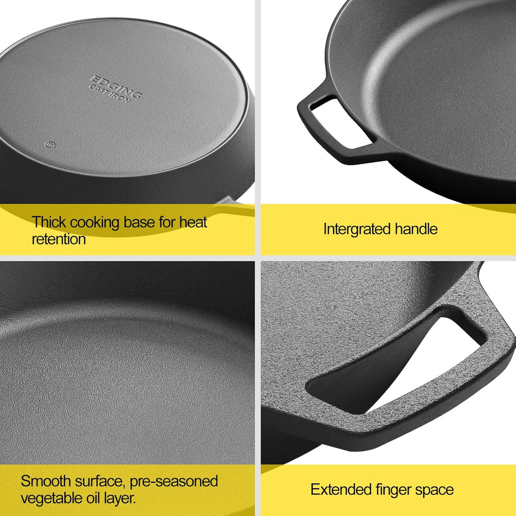 Pre-Seasoned Cast Iron 15 Dual Handle Frying Pan F8976