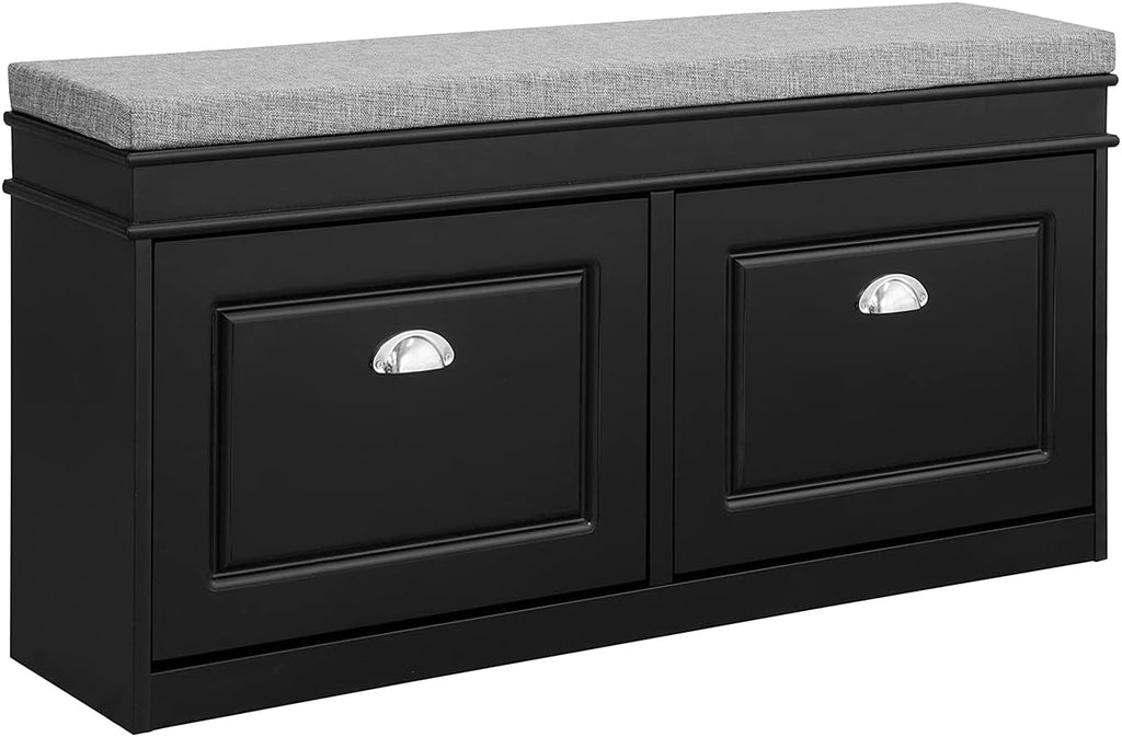 White Storage Bench with Drawers & Padded Seat Cushion B738346