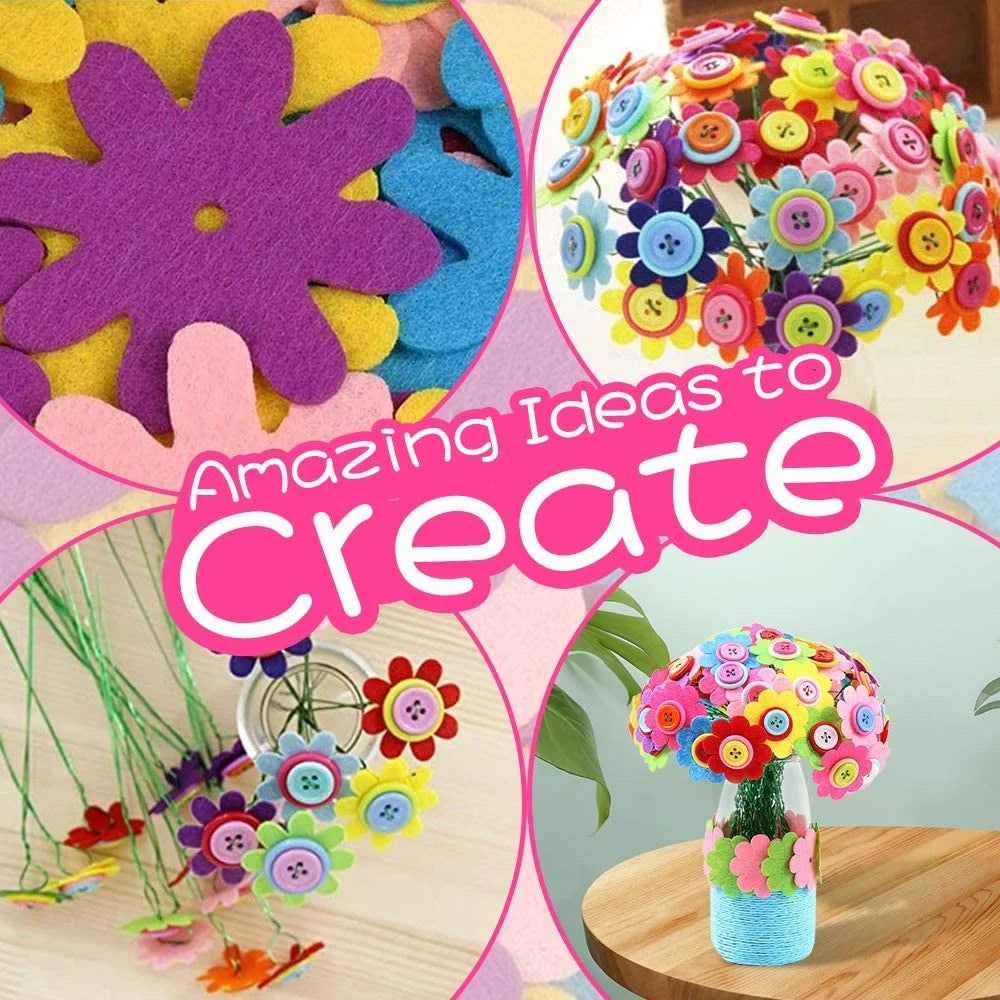 Colorful Buttons and Felt Flower Kit Vase Arts Toy Craft Project G23070