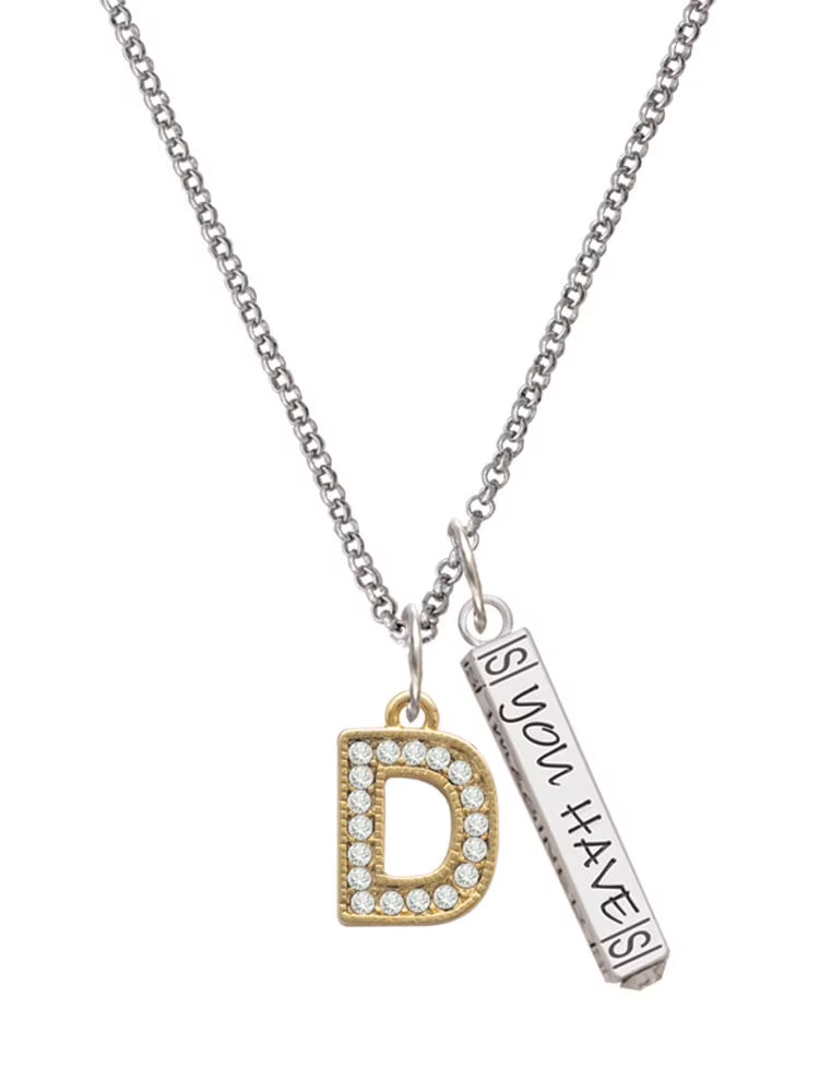 Goldtone Crystal Initial Bar Charm Necklace, 23" R5002