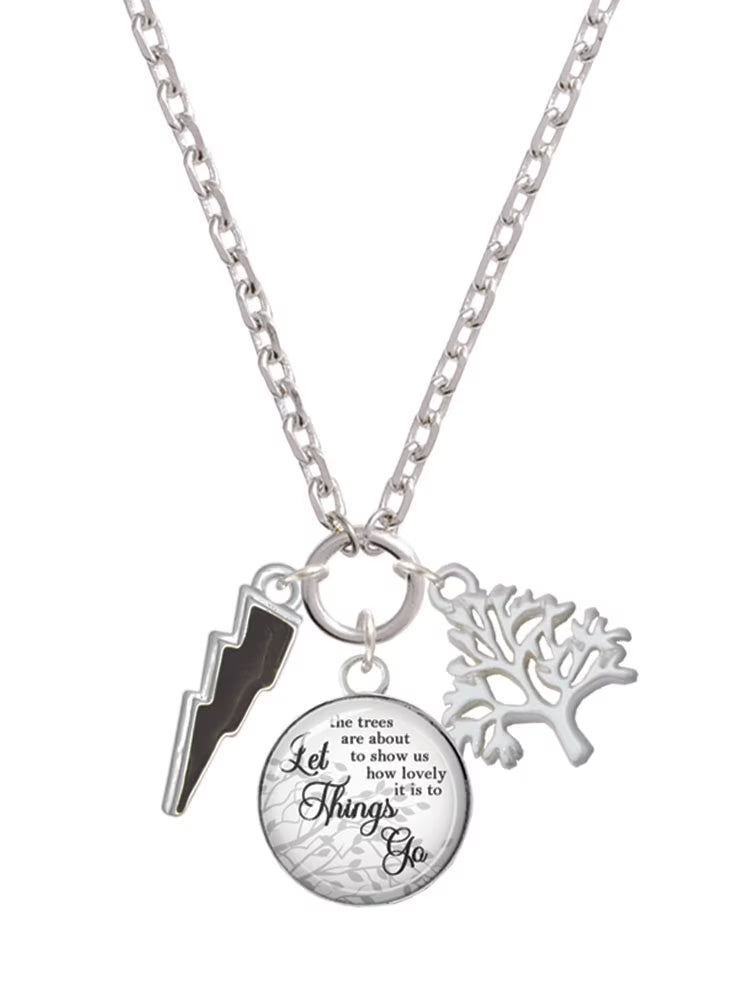 Silvertone Black Lightning Bolt Charm Necklace, 28" E5510