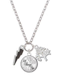 Silvertone Black Lightning Bolt Charm Necklace, 28" E5510