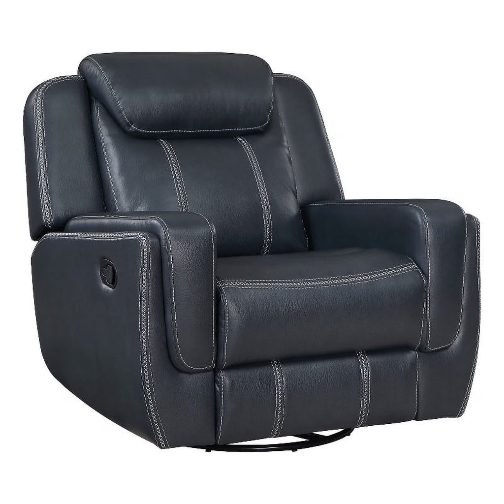 Blue Swivel Faux Leather Glider Reclining Chair U535