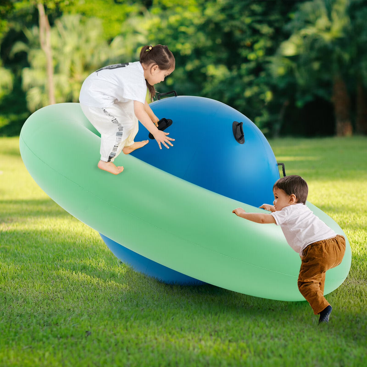 Green & Blue Inflatable Dome Rocker Bouncer with 6 Handles Z7960