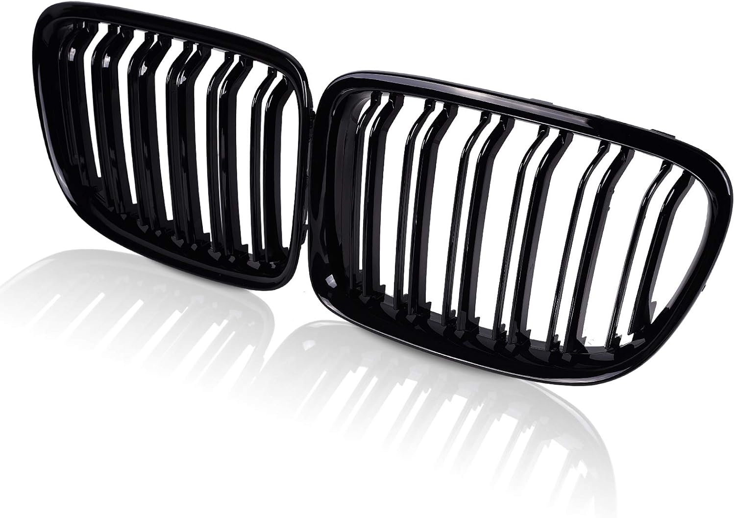 Glossy Black Front Hood Kidney Grille Sport Grill Replacement Dual Slat Pack of 2 Q524