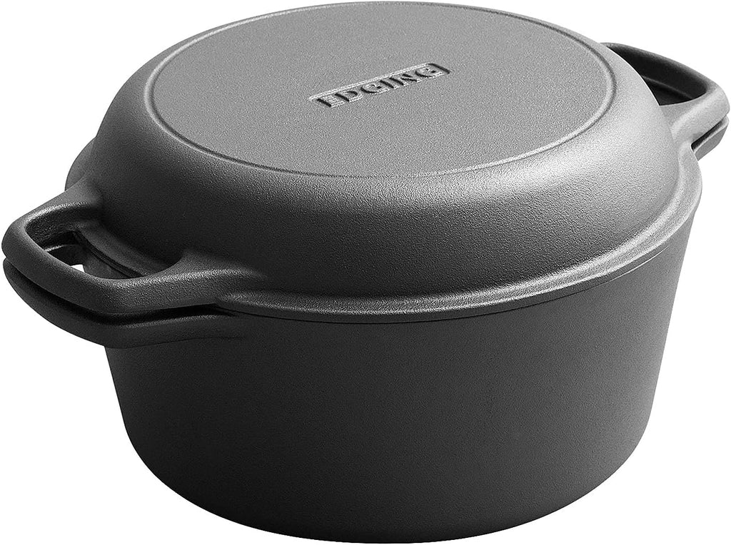 2-In-1 Pre-Seasoned Cast Iron Dutch Oven Set, 5-Quart Pack of 2 I98823