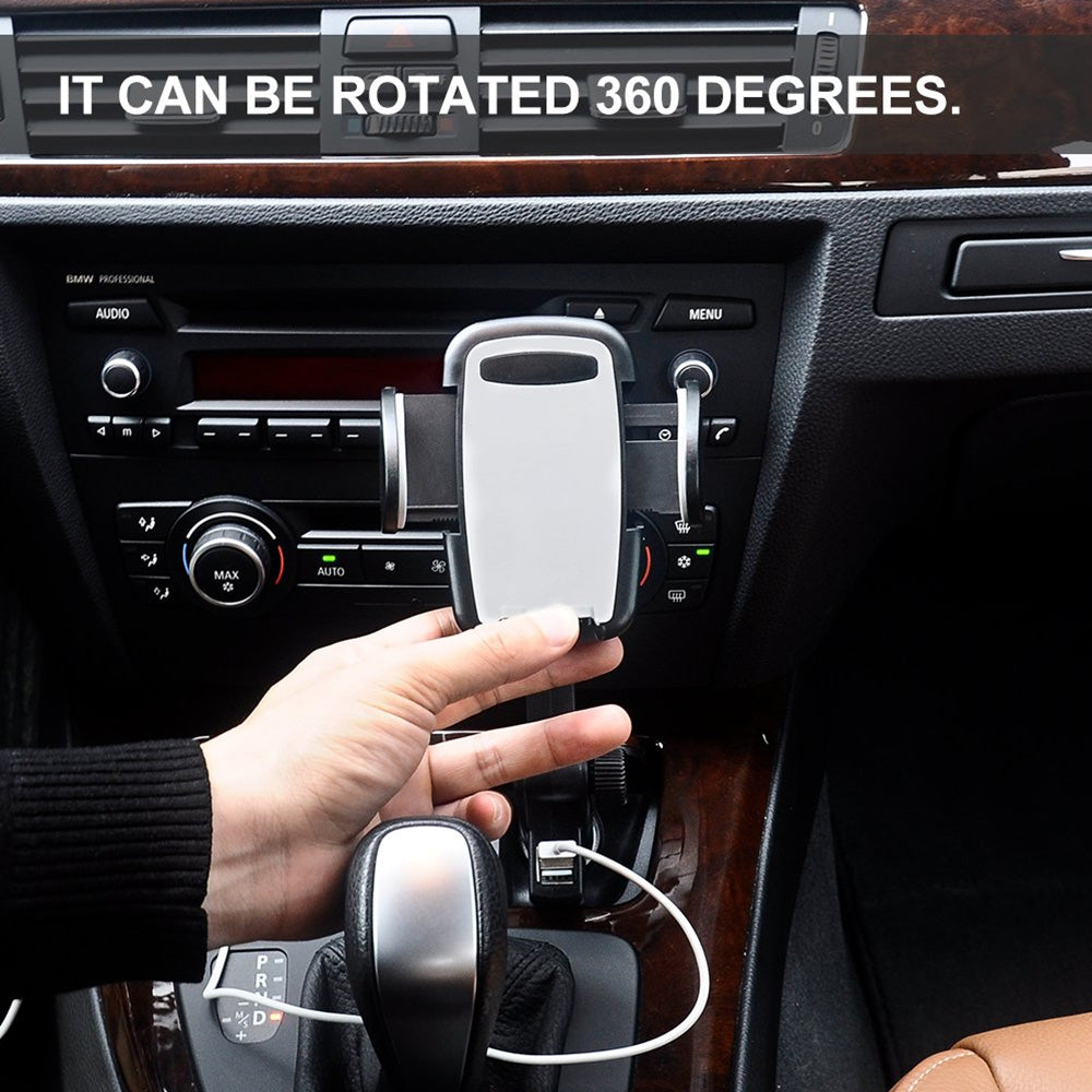 Black Car Phone Mount Charger with Cradle & 3A Dual USB Port S7500