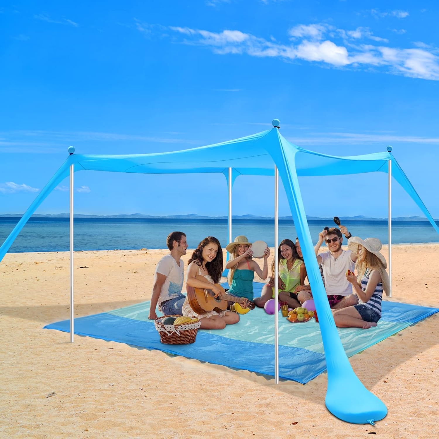 Beach Canopy with 4 Aluminum Poles, UPF50+ Sun Shelter, Pack of 2 O36776