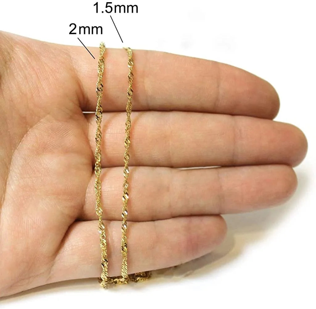 14K Yellow Gold 2mm Singapore Pendant Chain Diamond Cut Rope Link Necklace X2040