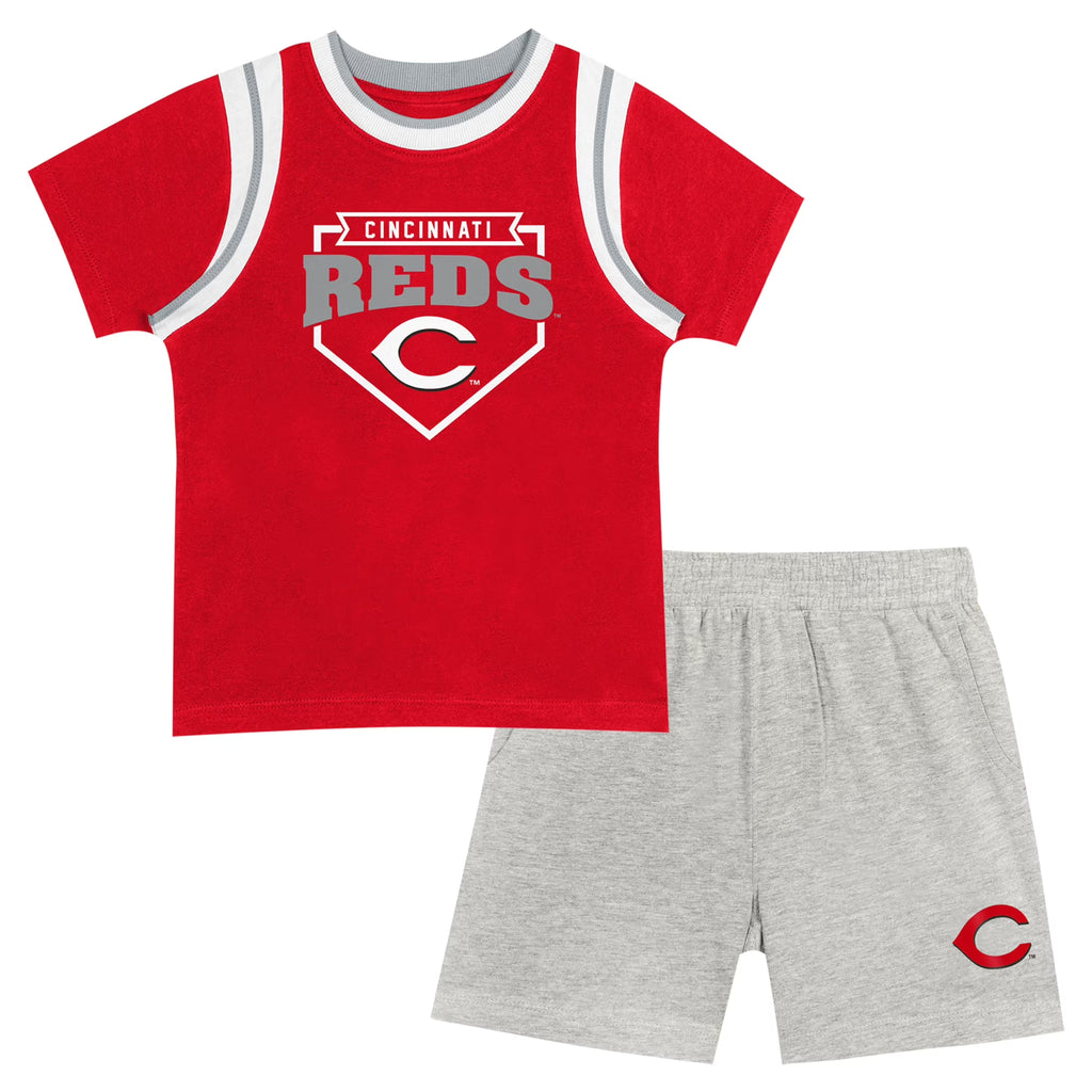 Red/Gray T-Shirt & Shorts Set D619
