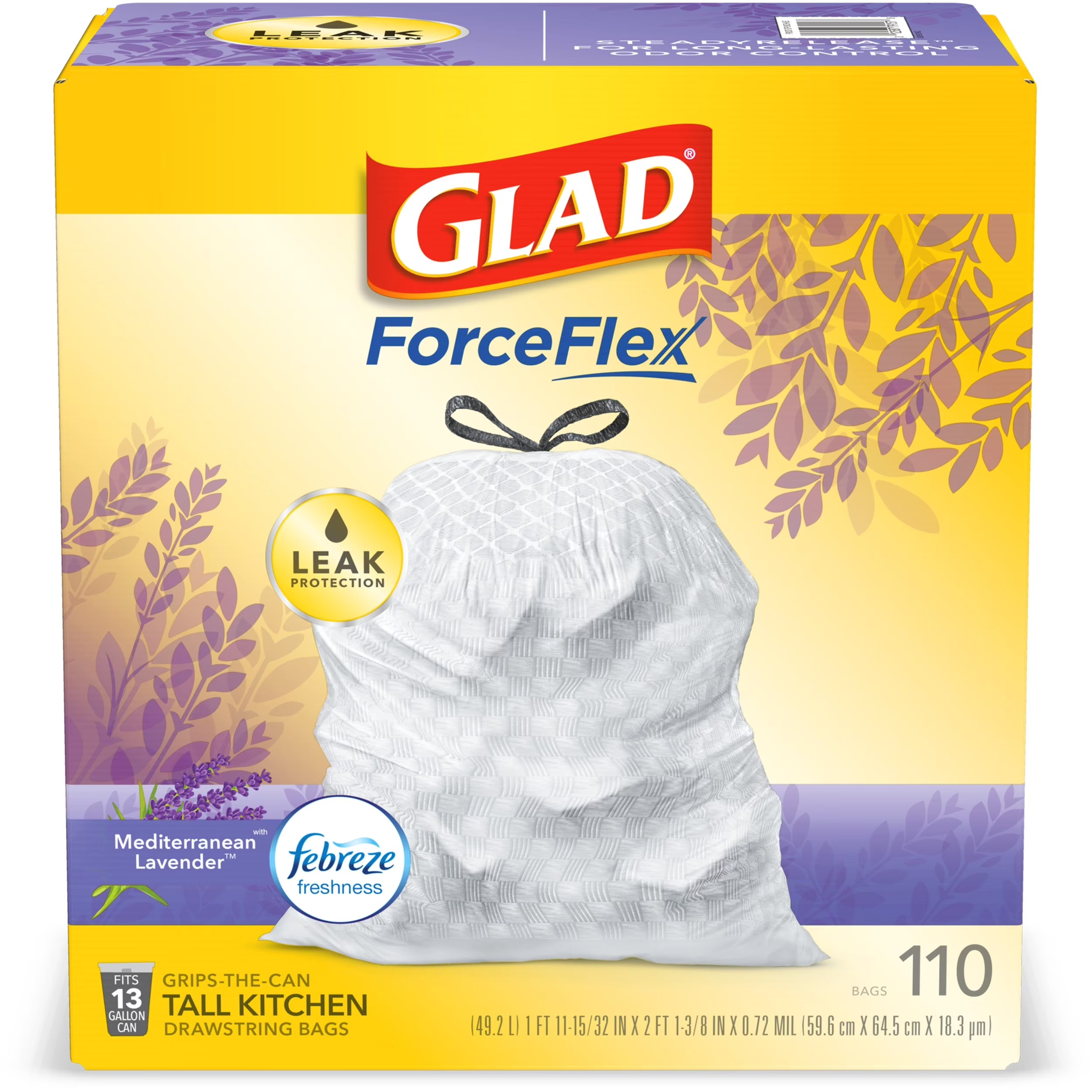 13 Gallon White Drawstring Trash Bags with Febreze Freshness - 110 Count M1066