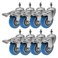 4 inch Blue Caster Wheel with Brake Dual Locking Threaded Stem Mount Polyurethane Wheel T5754