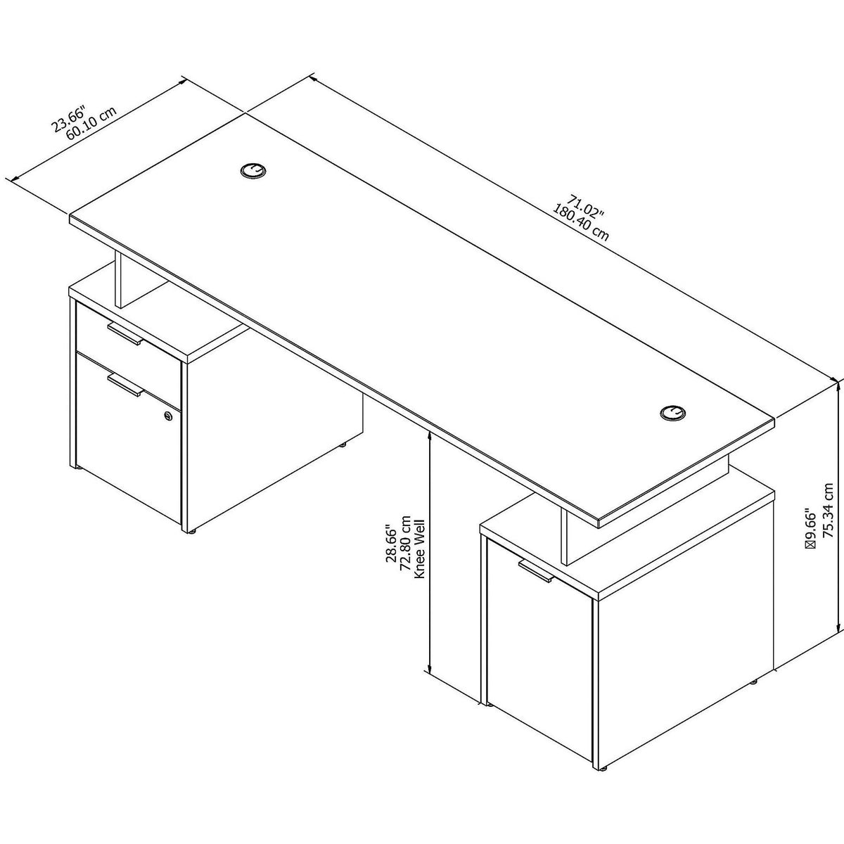 72w Desk with Drawers and Storage Cabinet Fresh Walnut White X8299
