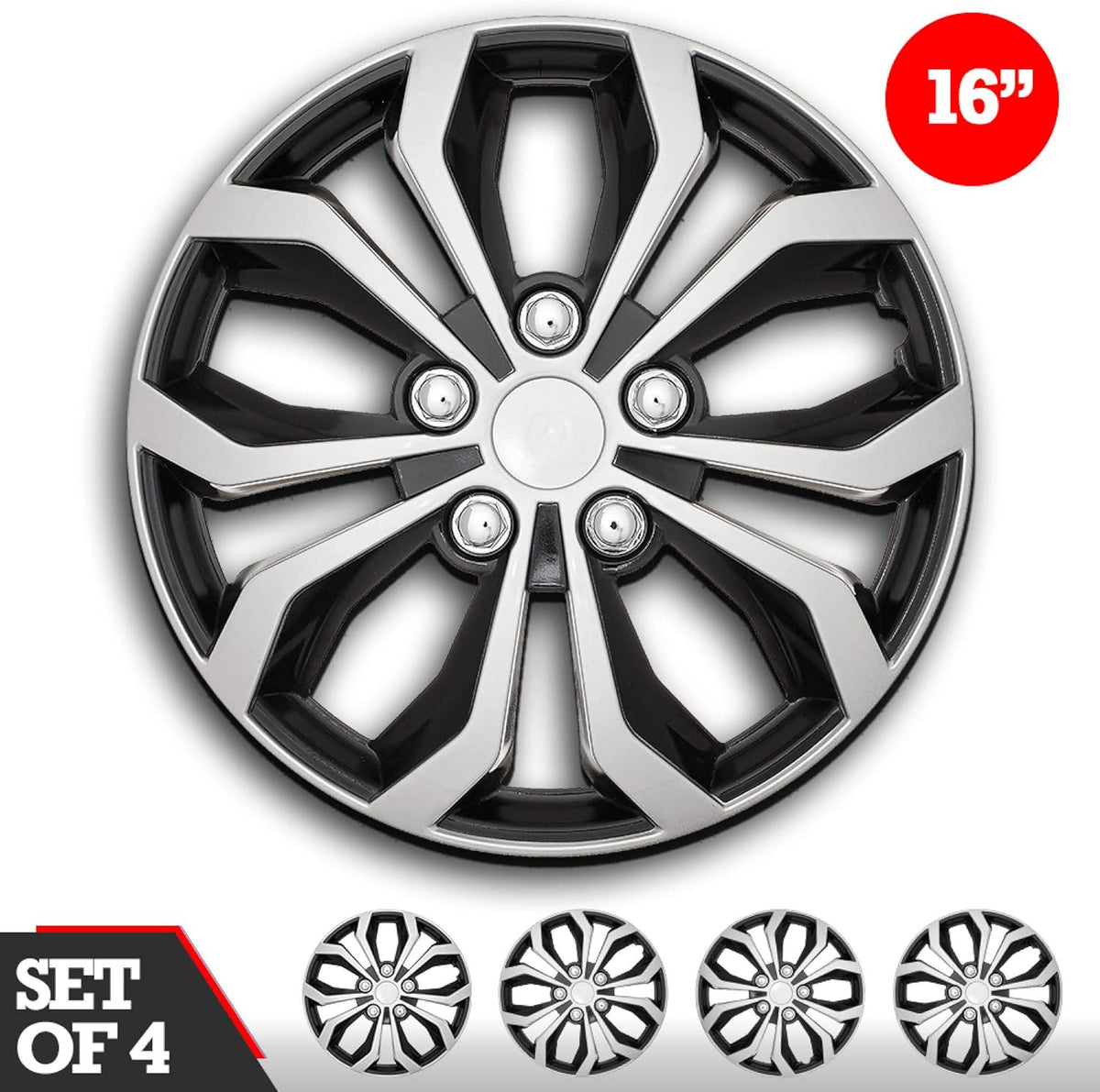 Black and Silver 16-Inch Wheel Hub Cover Set of 4 D4471