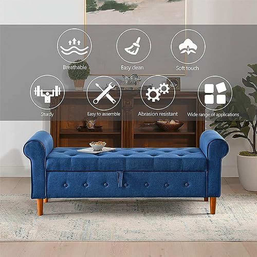 PU Leather Rolled Arm Bed Ottoman Bench with Solid Wood Legs S2532