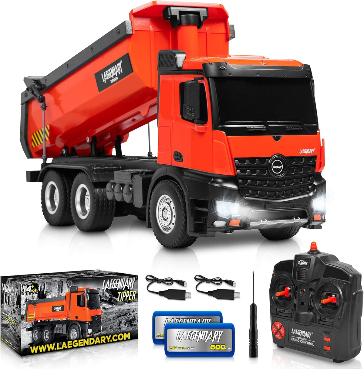 1:14 Scale Remote Control Dump Truck with Metal and Plastic Parts, 2 Batteries G830898