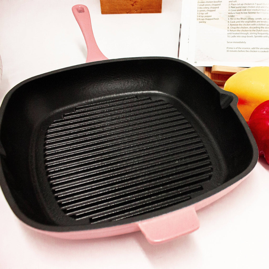 Pink Cast Iron Square Grill Pan V678948