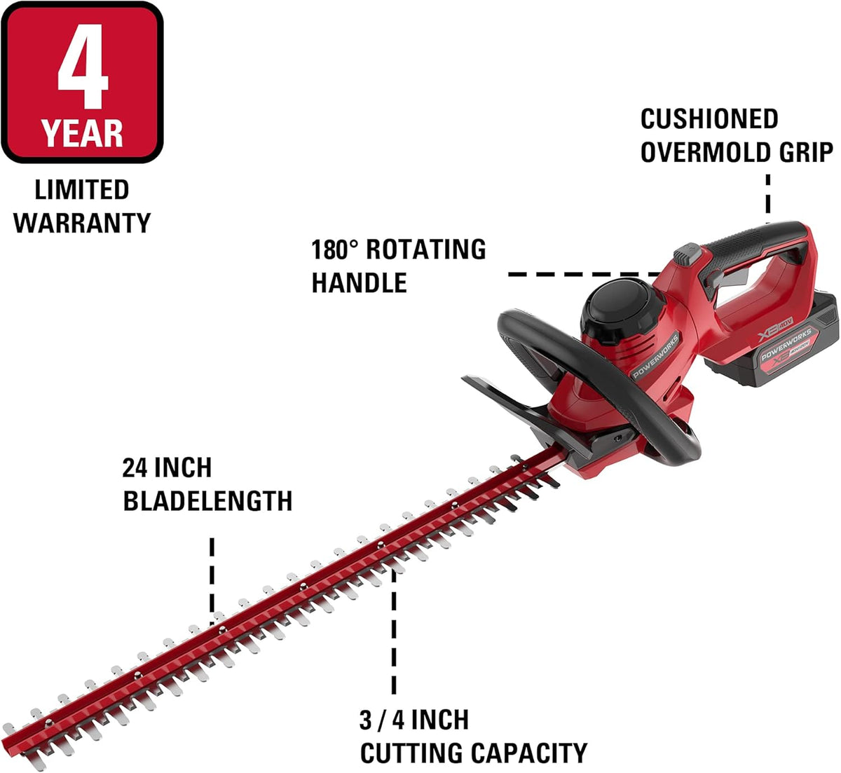 40V 24 Inch Cordless Hedge Trimmer with 2Ah Battery and Charger X59208