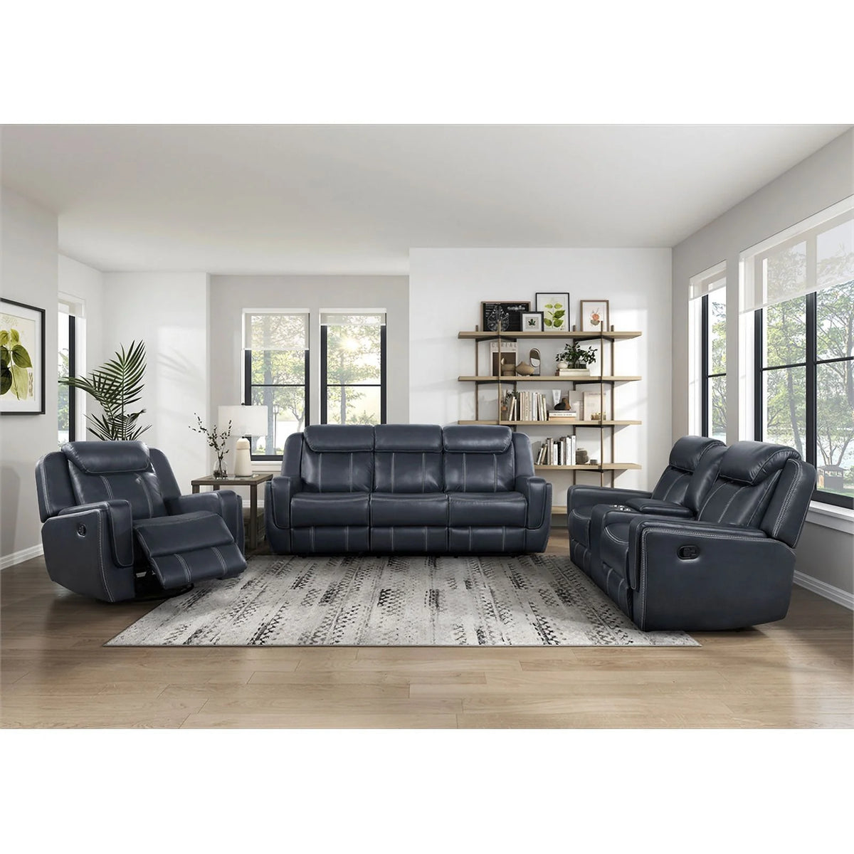 Blue Swivel Faux Leather Glider Reclining Chair U535