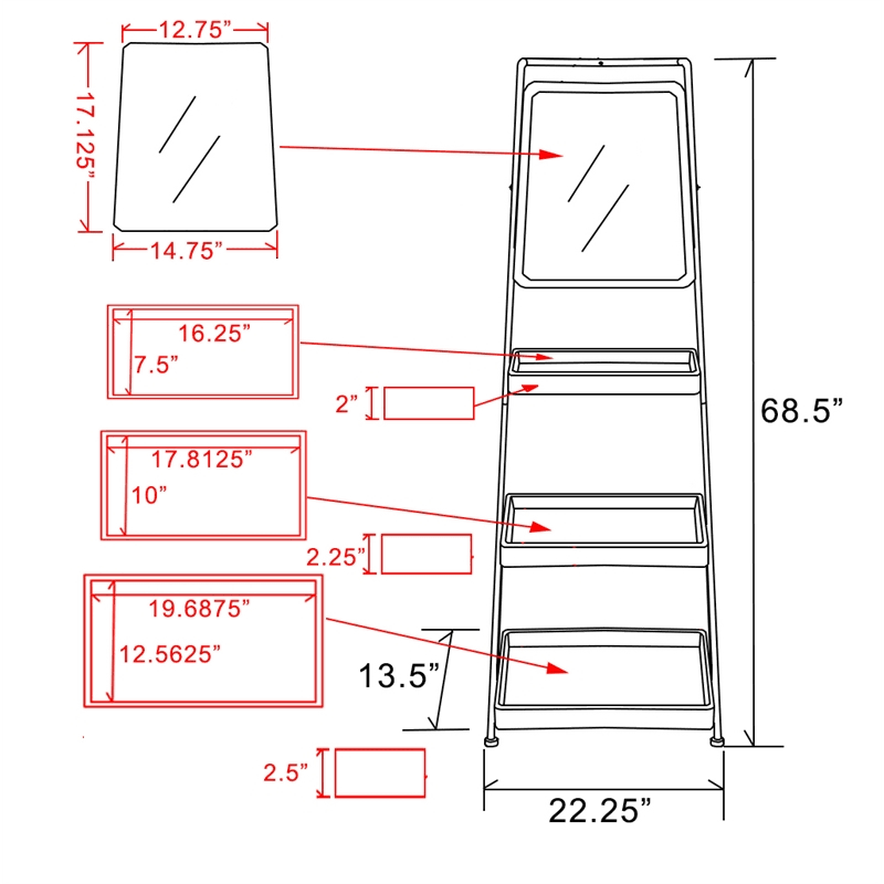 Metal and Wood Three-Tier Ladder Shelf Bookcase Q291646
