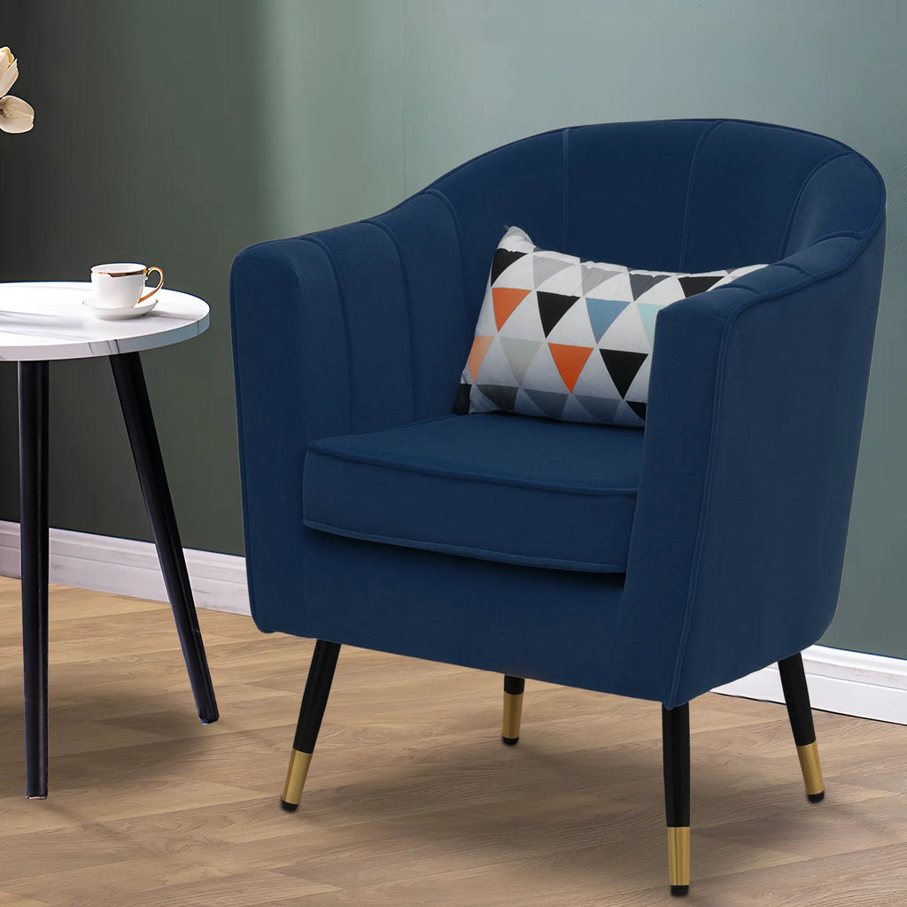 Navy Blue Upholstered Barrel Chair with Pillow R962