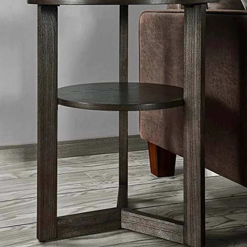 Round End Table Solid Wood 2-Tier Rustic Brown D2272