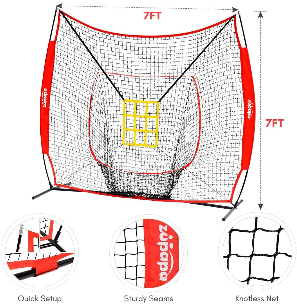 7 by 7 Feet Baseball Softball Hitting Pitching Net with Strike Zone X57172