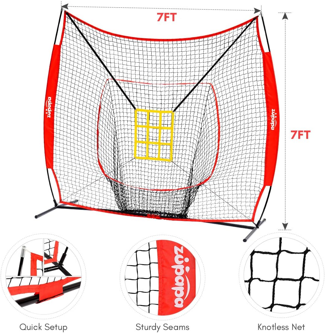 7 by 7 Feet Baseball Softball Hitting Pitching Net with Strike Zone X57172