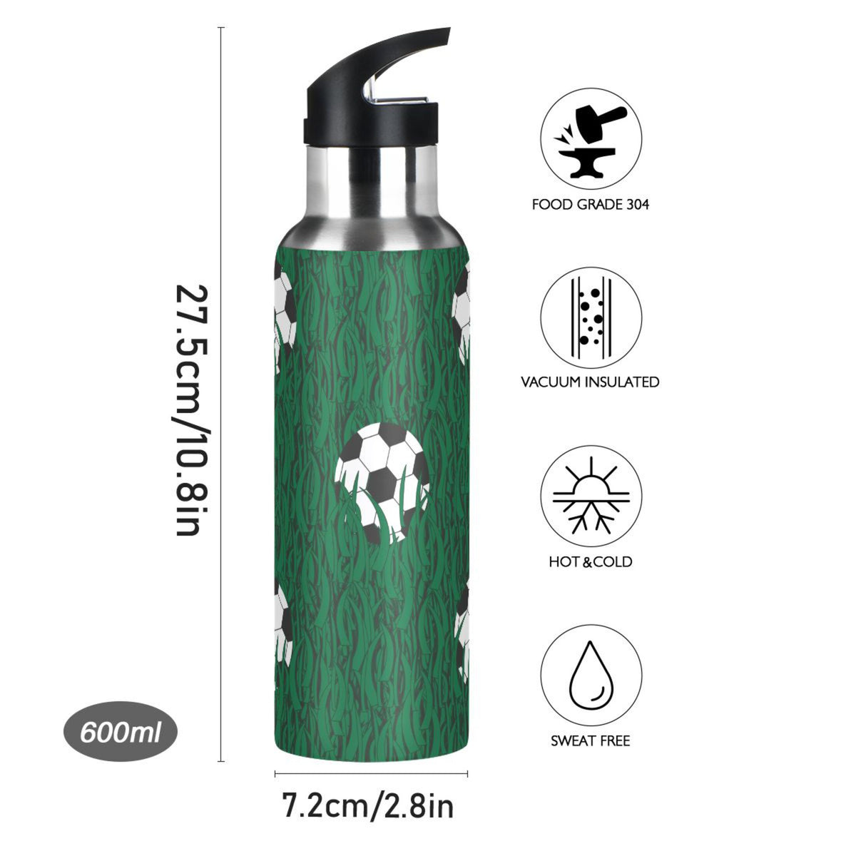 Green Stainless Steel Insulated Water Bottle with Straw Lid Z963