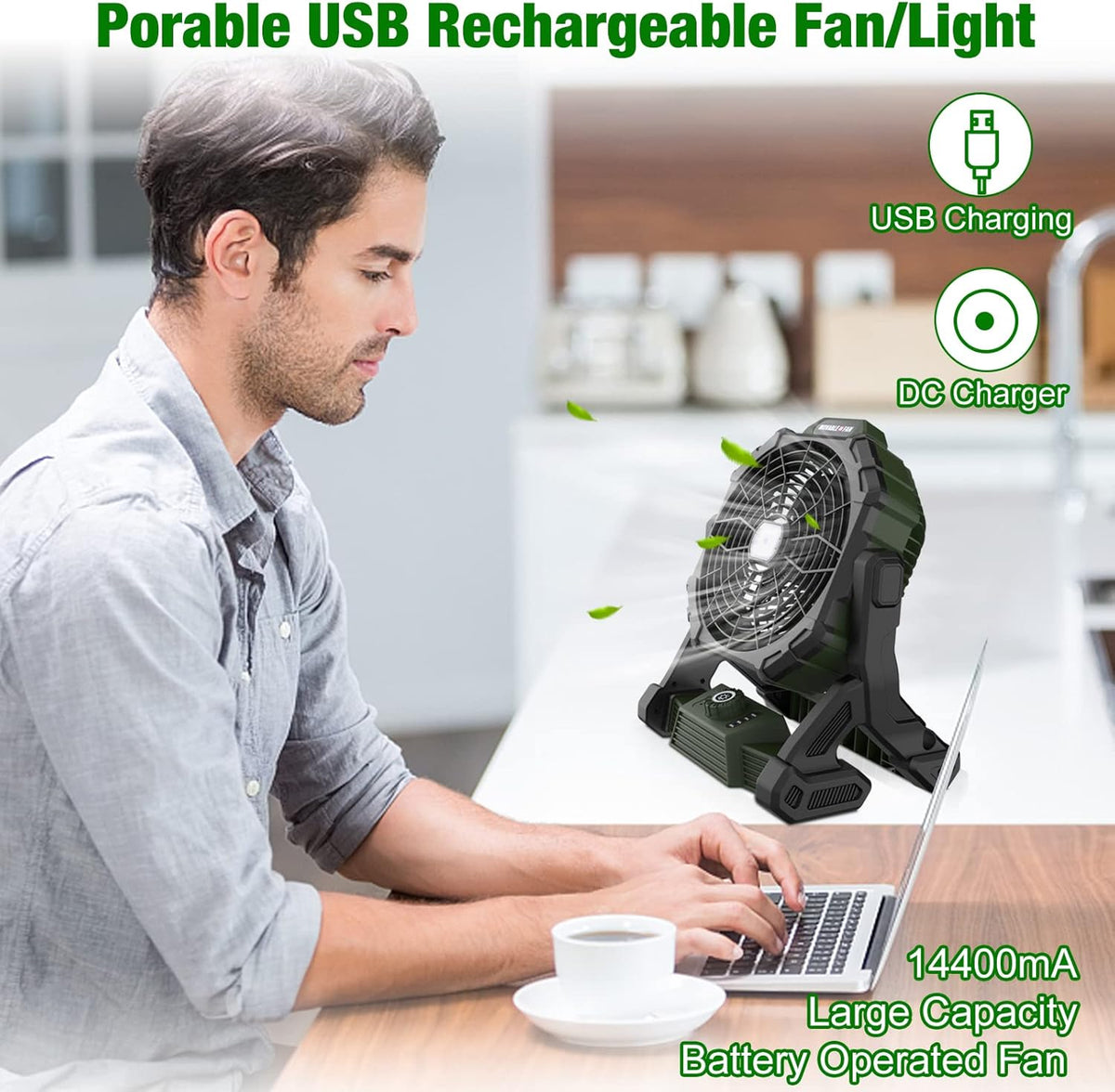 Rechargeable 14inch Camping Fan with LED Lantern Y2576