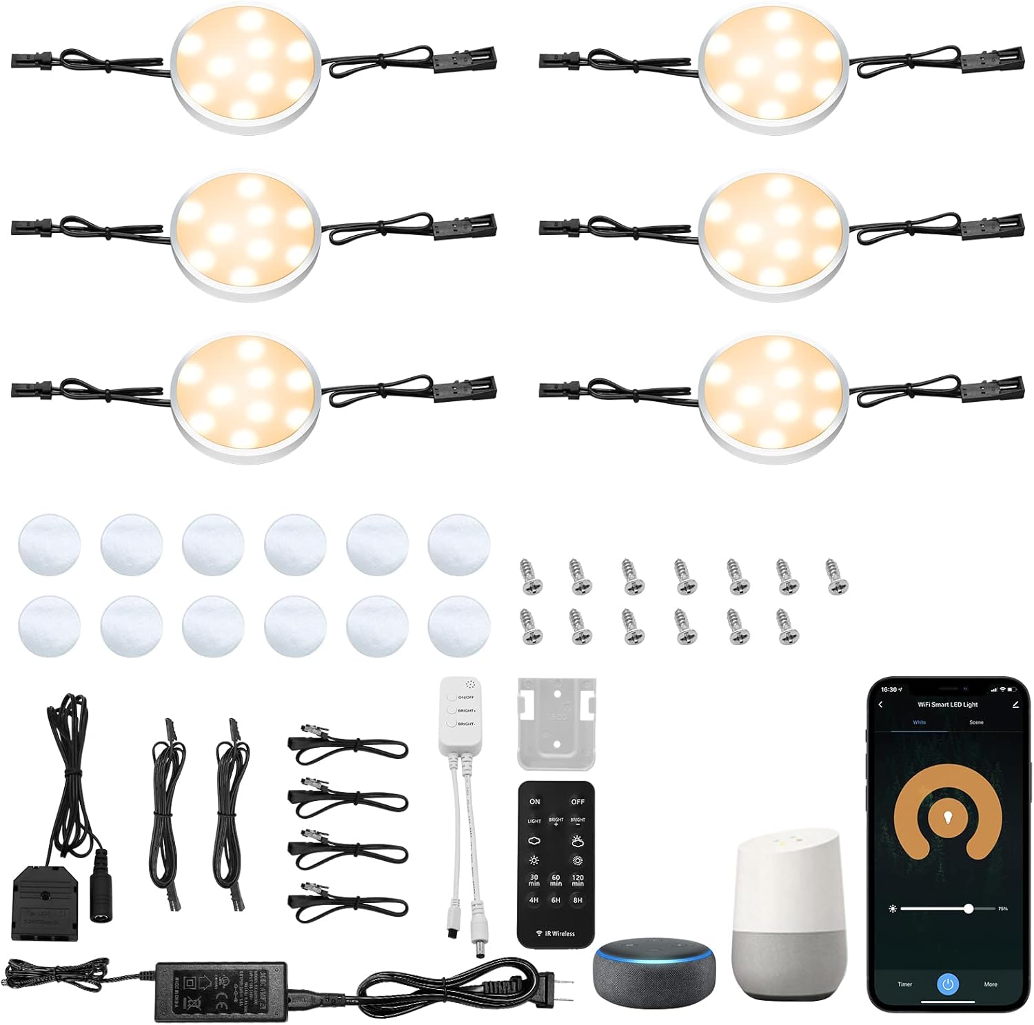Linkable LED Puck Lights, 12V Dimmable Under Cabinet Lighting, Daylight White, Pack of 2 V254663
