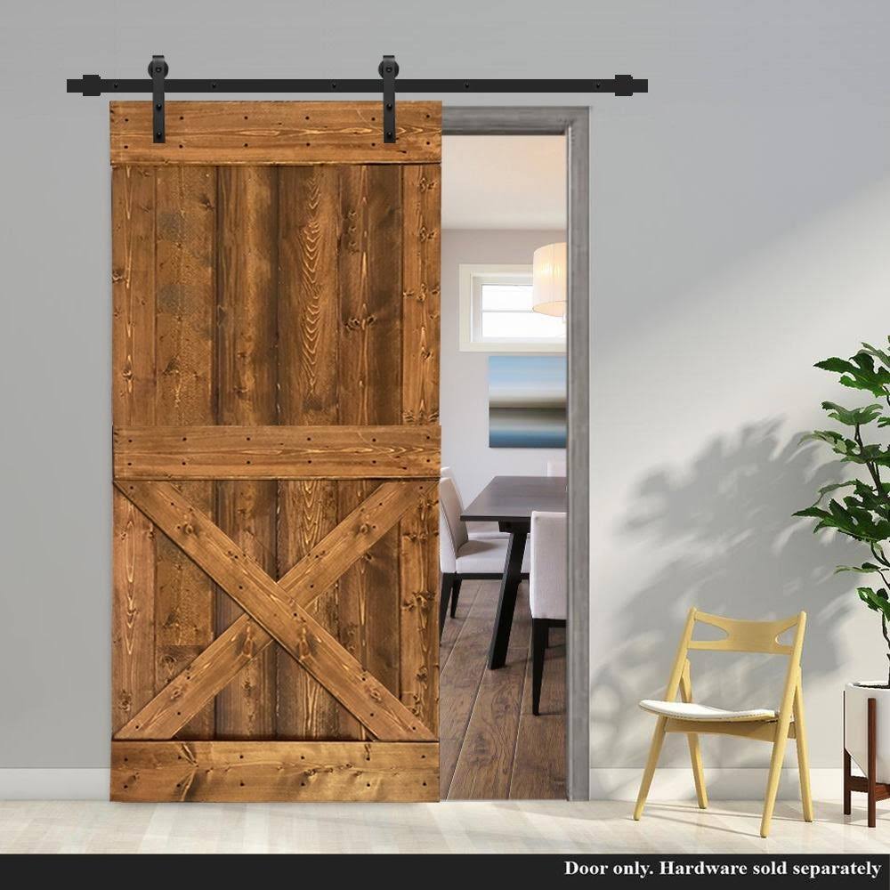 Walnut Stained Solid Knotty Pine Wood Interior Sliding Barn Door Slab H31866