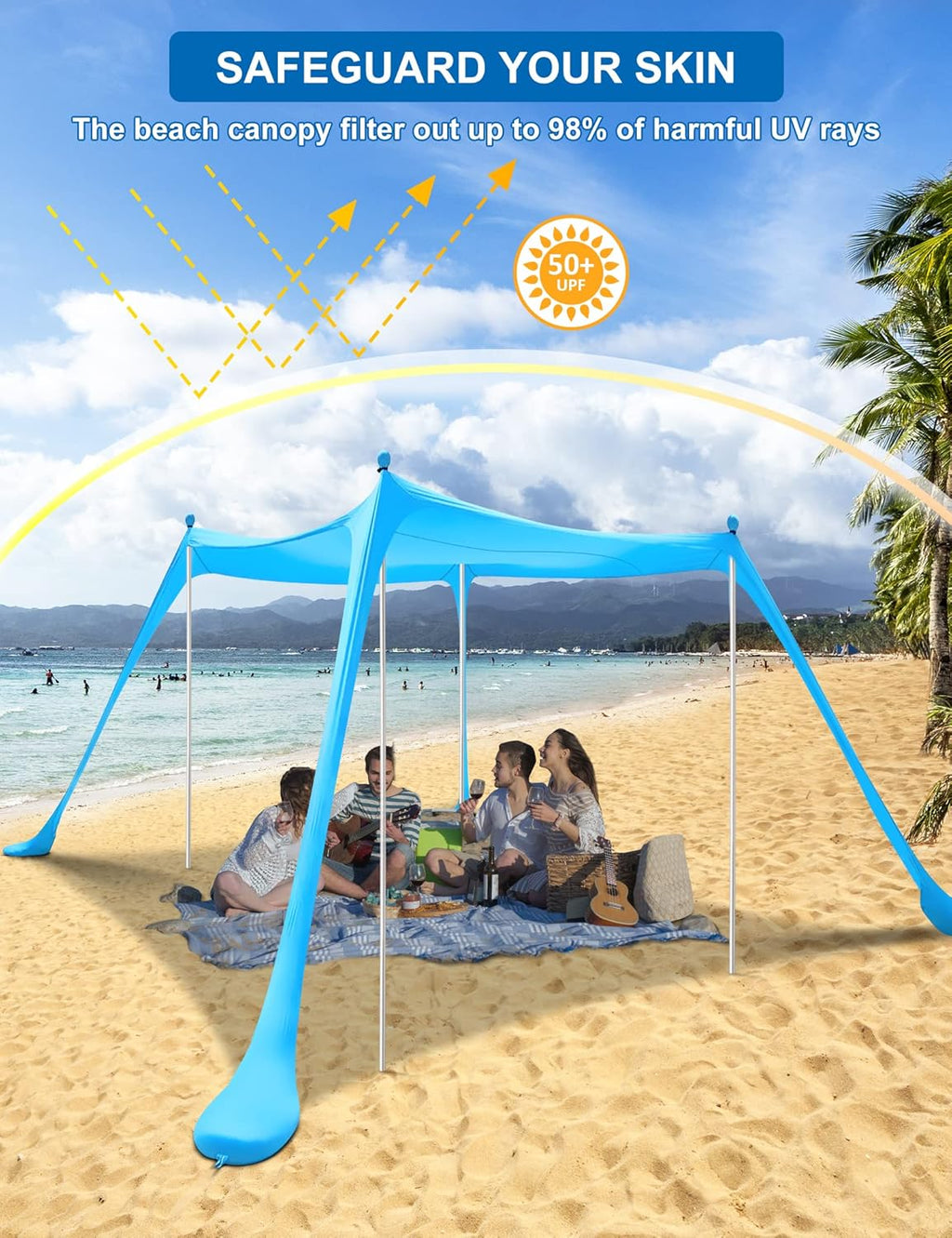 Beach Canopy with 4 Aluminum Poles, UPF50+ Sun Shelter, Pack of 2 O36776