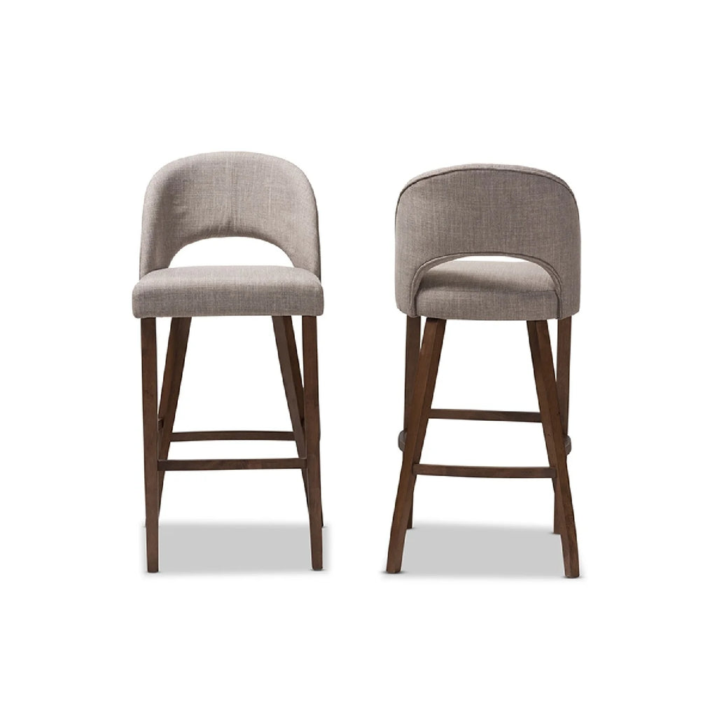 Light Grey Fabric Upholstered Wood Bar Stool Set of 2 W121401