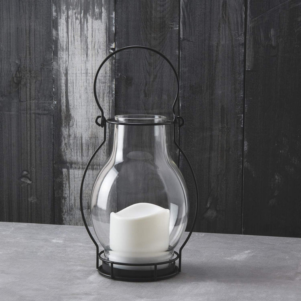 Black Metal Glass Solar LED Lanterns, 10.5 Inch, Warm White, Waterproof X744390